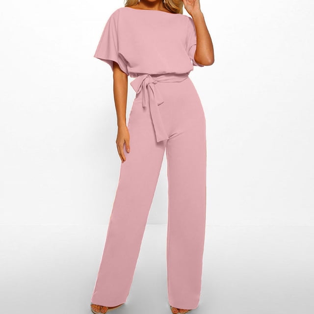 Fankiway Combinaison à Manches Courtes pour Femmes Clubwear Jambe Droite avec Ceinture Robes Grande Taille pour Femmes Rondes Robes de Printemps pour Femmes 4227