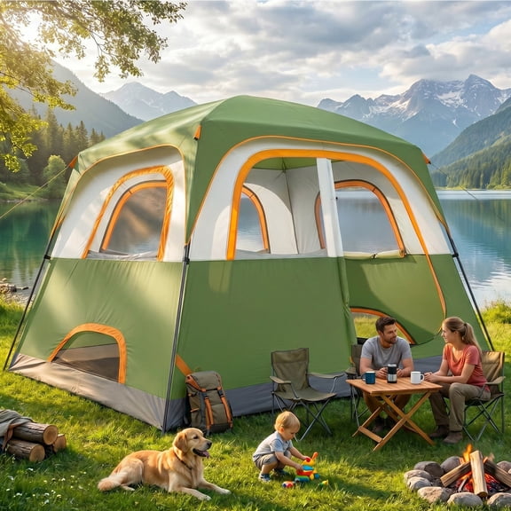 COBIZI 4-6-8 Person Family Camping Tent, 10x9FT, 210D Oxford Waterproof PU2000mm, Fire Resistant, Mesh Windows, Green