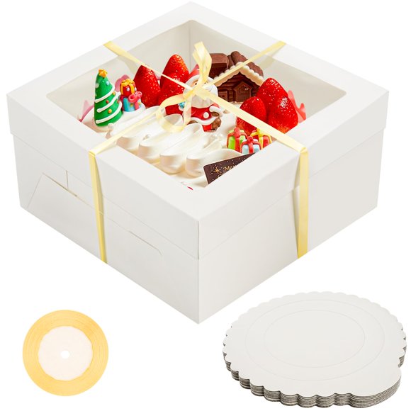 Cajas para tartas NPLUX, blancas, con ventana de 30 x 30 x 15 cm, con tablas y cinta