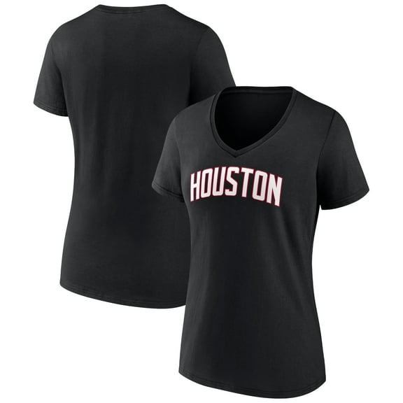 Women's Black Houston Rockets Wordmark V-Neck T-Shirt