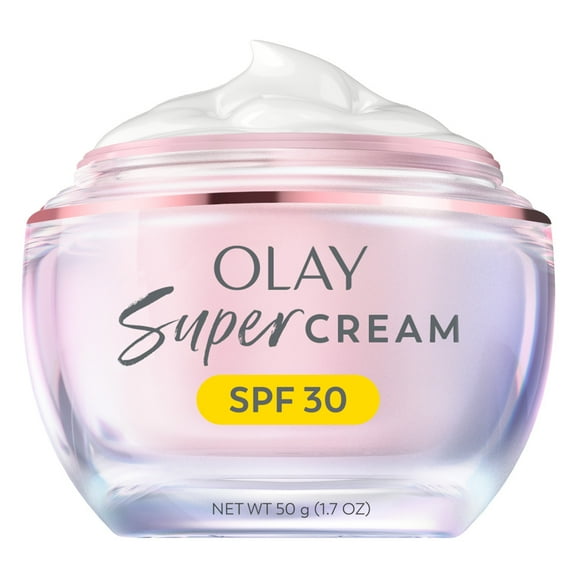 Olay Super Cream with Sunscreen SPF 30, Lightweight Face Moisturizer with Sun Protection, 5-in-1 Skin Care Benefits - Hydrating, Brightening, Firming - Niacinamide, Vitamin C, Collagen Peptide, 1.7oz