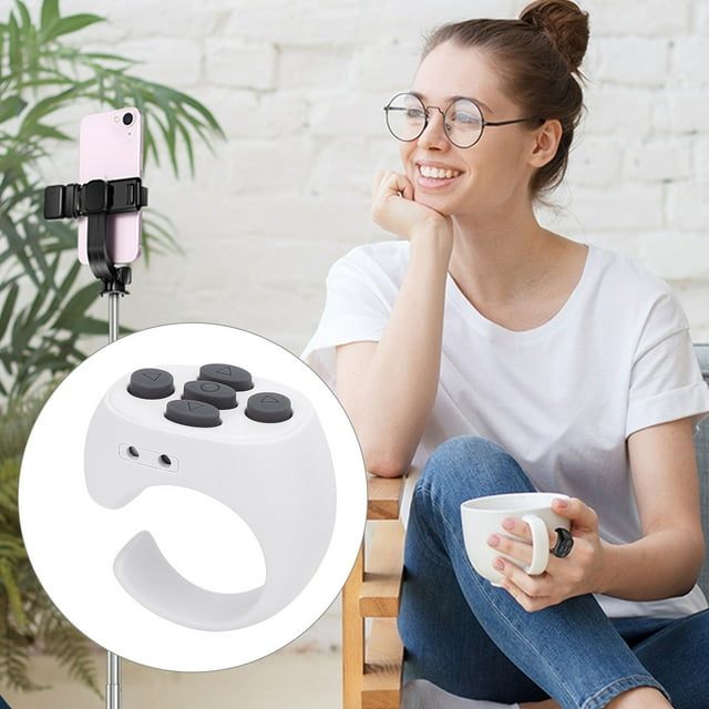 Remote Scrolling Ring for TikTok, 5 Buttons BT Page Turner with Charging Case, Camera Remote Control for Phones Tablets