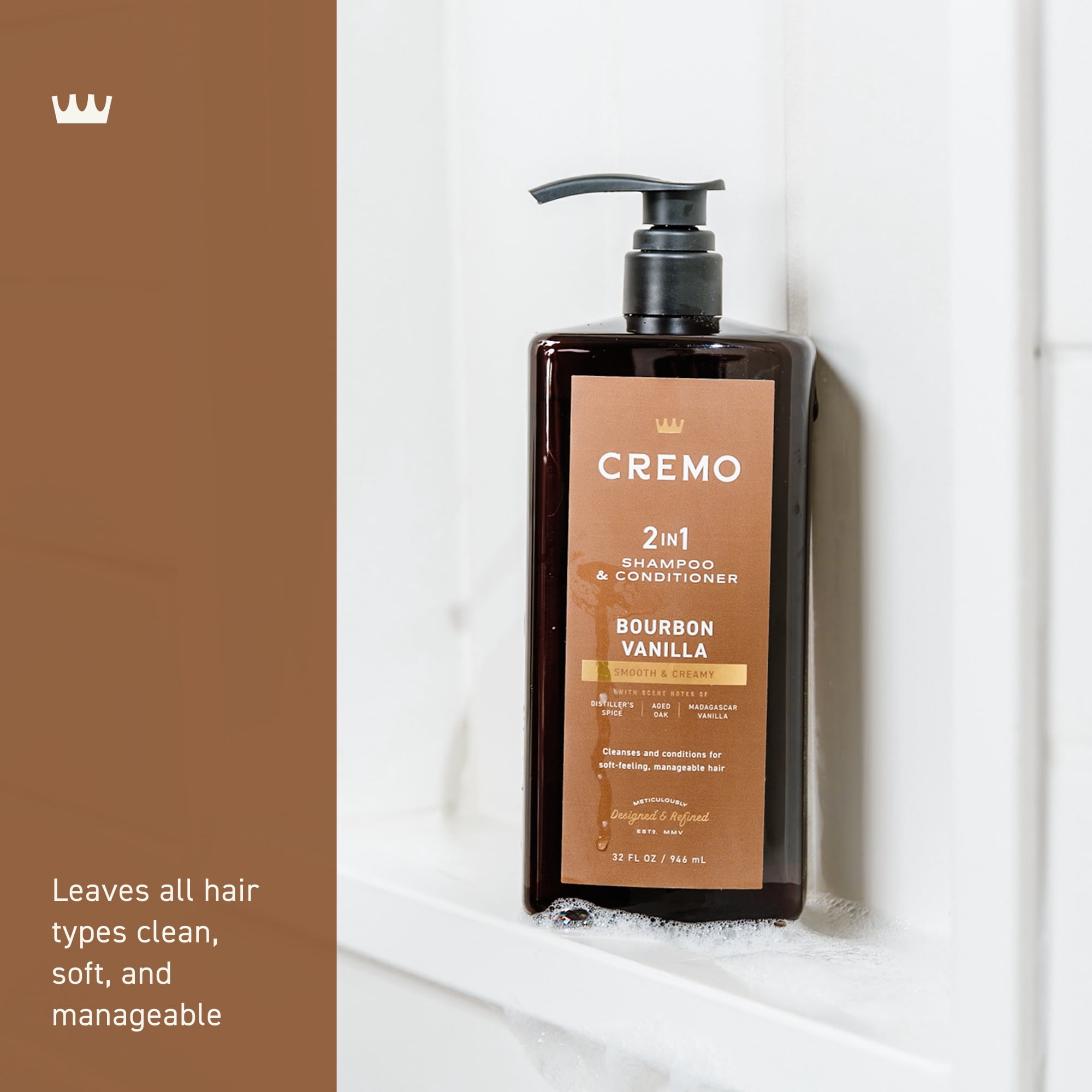 Cremo 2-in-1 Shampoo & Conditioner, Bourbon Vanilla Scent, 32 fl oz