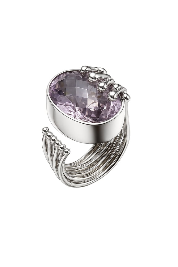 Natural Pink Amethyst Gemstone Adjustable Finger Ring For Women Men, Real 925 Sterling Silver Unique Design Modern Fashion Party Jewelry Handmade By Artisans, Size P1/2