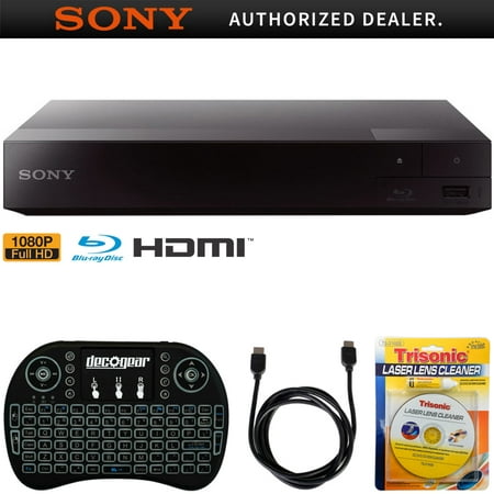 Sony BDP-S1700 Streaming Blu-ray Disc Player w/ Accessories Bundle Includes, 2.4GHz Wireless Backlit Keyboard with Touchpad, 6ft HDMI Cable and Laser Lens Cleaner for DVD/CD