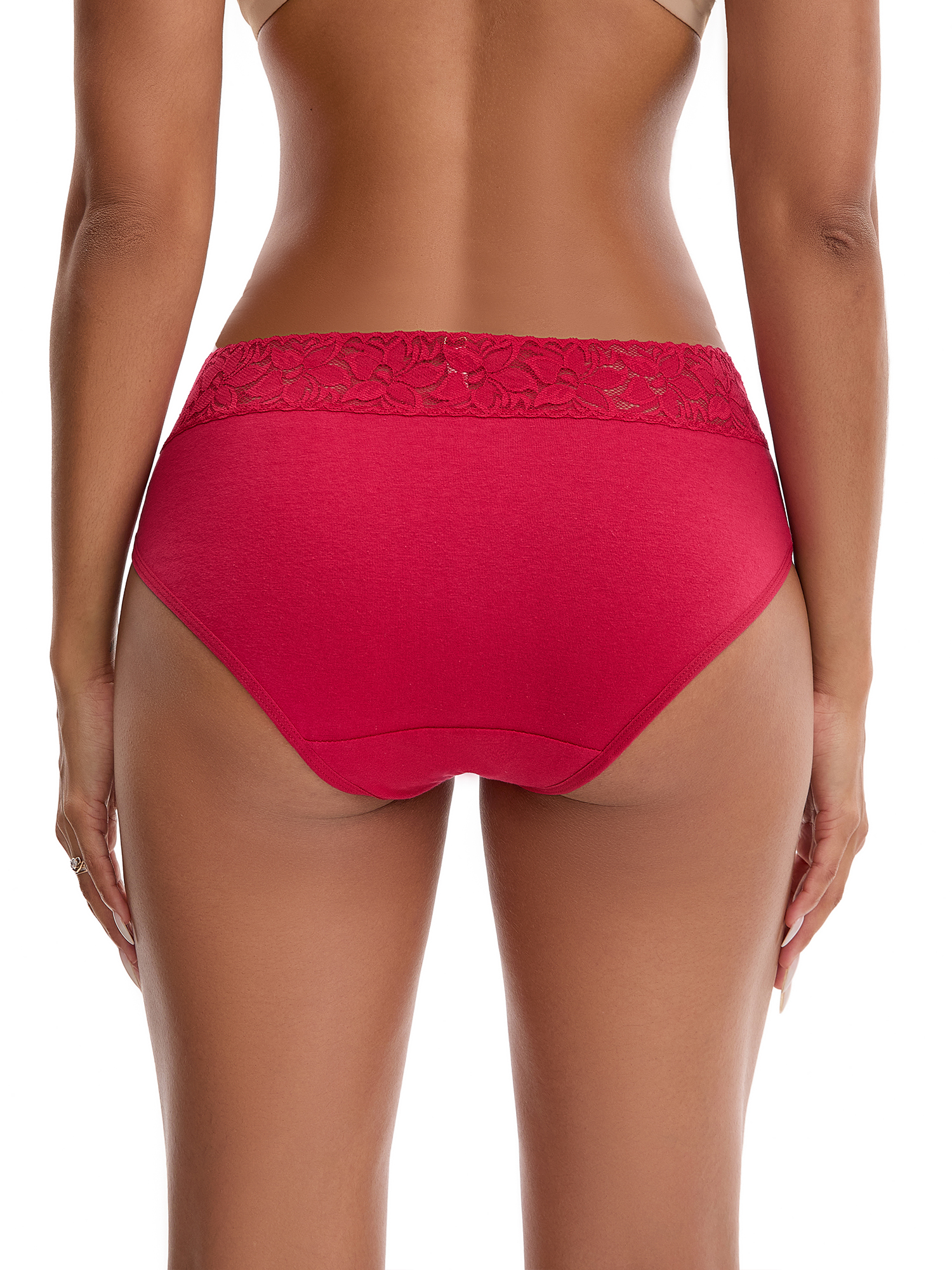 Unique Bargains Lace Mid Rise Briefs Underwear 2XL Red