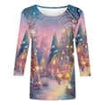 thumbnail image 4 of asdoklhq Christmas Womens Sweater Women Shiny Colorful Christmas Print Three Quarter Sleeve 3/4 Round Neck Top Short Sleeved Round Neck Top/shirt Multicolor M, 4 of 5
