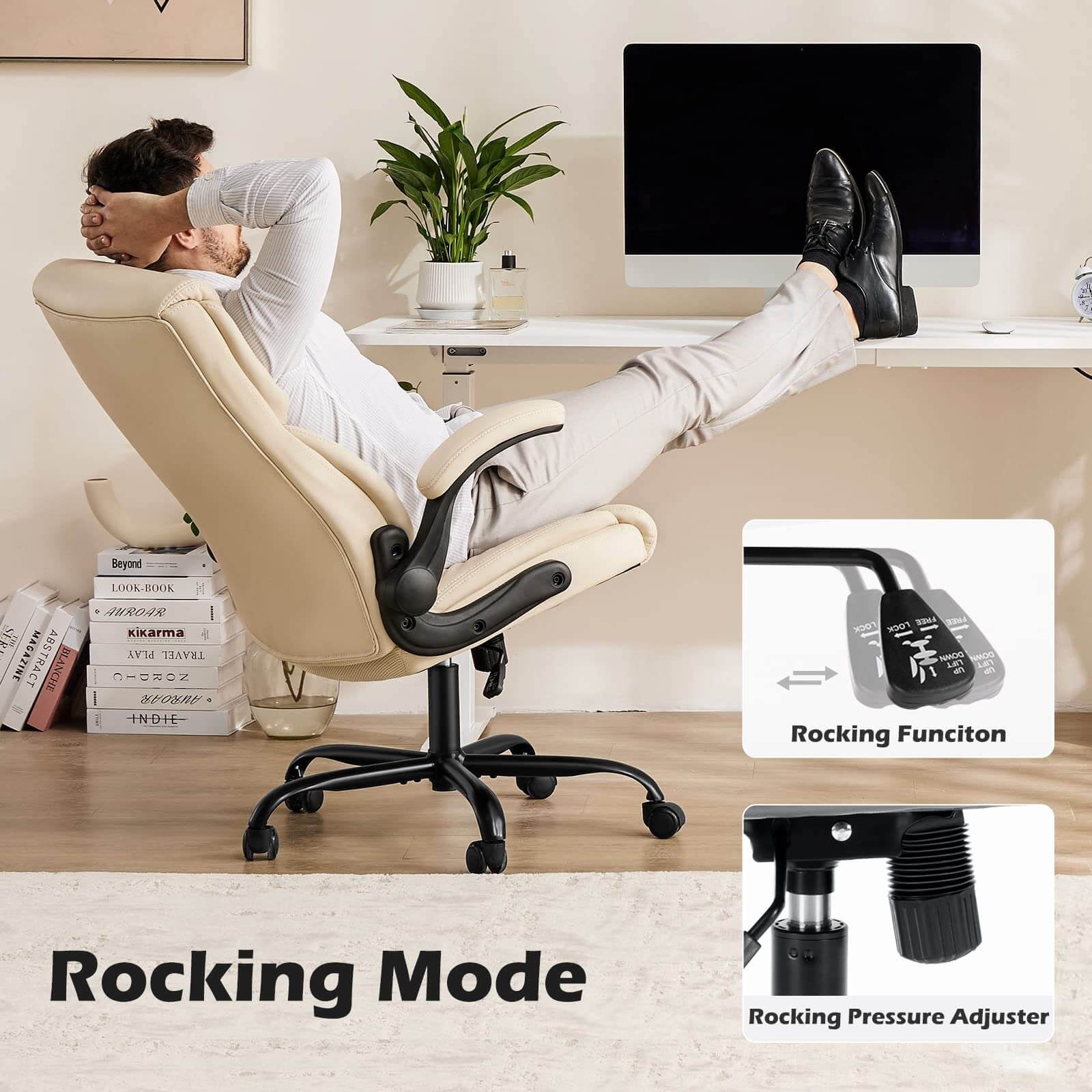 Bigleap Big and Tall Office Chair Desk Chair 300lbs Wide Seat with Adjustable Armrest and Lumbar Support PU Leather High Back Executive Task Ergonomic Computer Chair for Back Pain,White