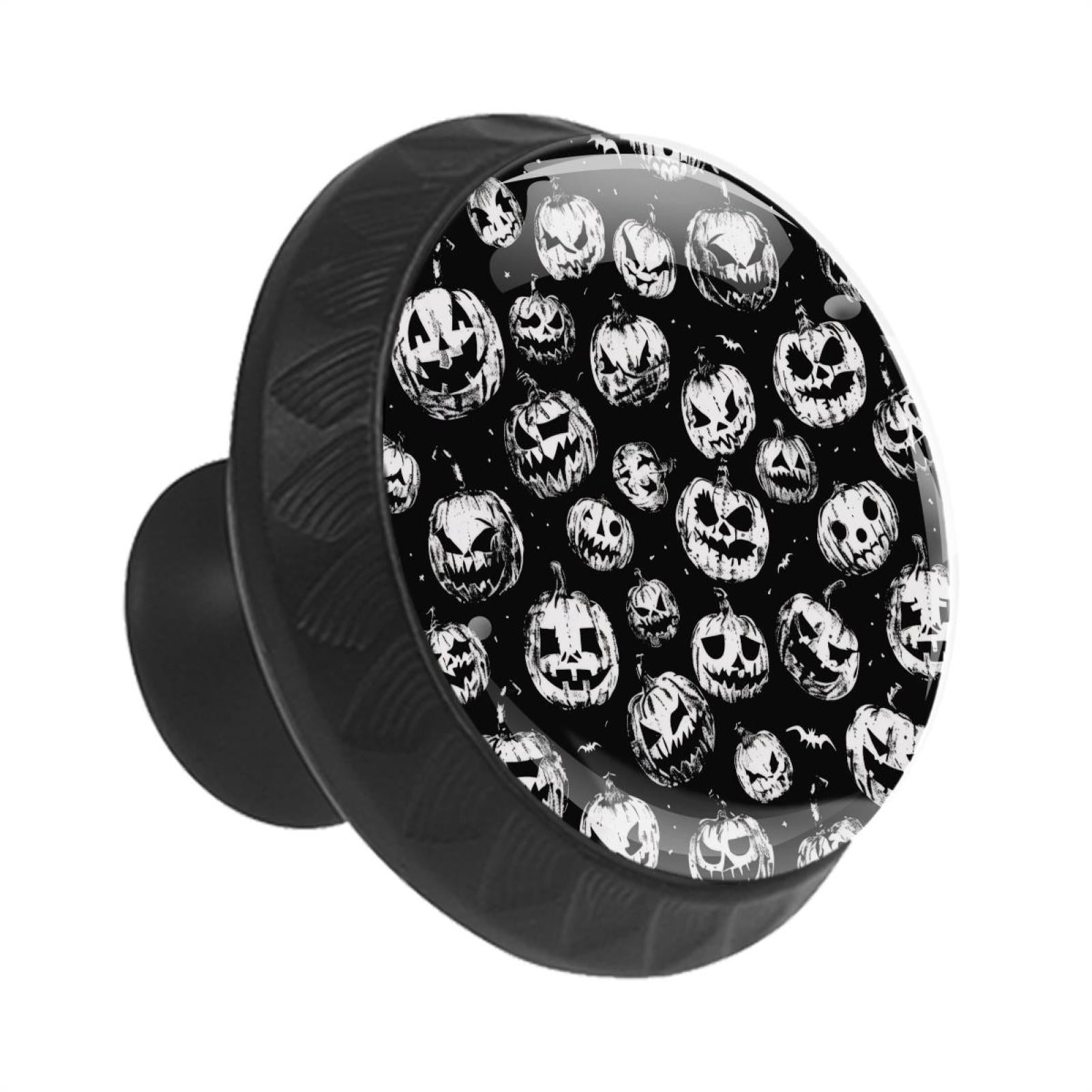 12 Pcs Cabinet Knobs Halloween Spooky Pumpkins, Round Crystal Glass Drawer Dresser Wardrobe Handles Pulls Door Cupboard Hardware Knob with Screws for Home Kitchen