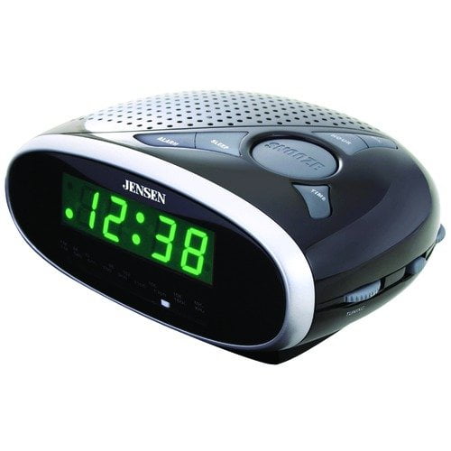 Jingsense Digital Alarm Clock Radio Sleep Timer Small Alarm Clocks for Bedrooms Easy Snooze 0.6” LED Digits Dimmerable Red Display Battery Backup AM/FM Radio