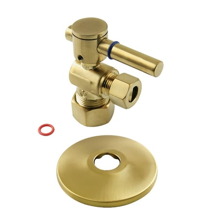 Kingston Brass CC53307DLK 5/8" OD Comp x 3/8" OD Comp Quarter-Turn Angle Stop Valve with Flange, Brushed Brass