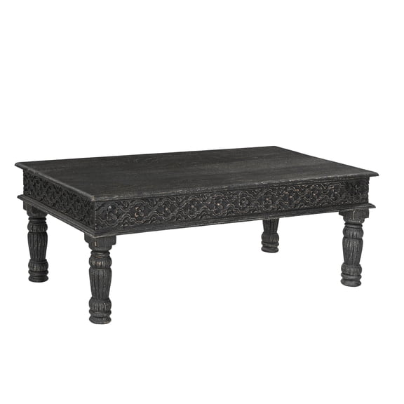 Taran Designs Milton Carved Solid Wood Coffee Table in Black