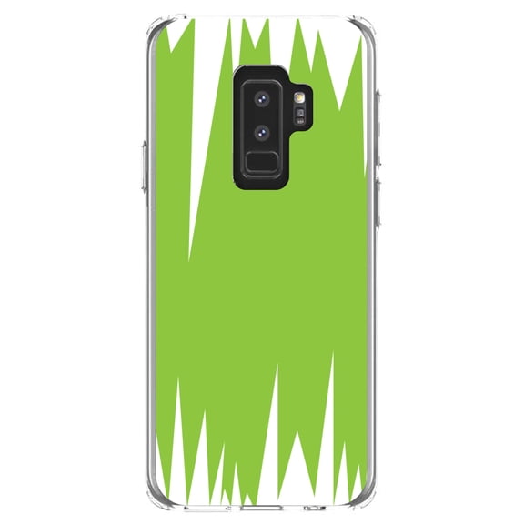 DistinctInk Clear Shockproof Hybrid Case for Samsung Galaxy S9  PLUS (6.2" Screen) - TPU Bumper, Acrylic Back, Tempered Glass Screen Protector - Lime Green White Spikes