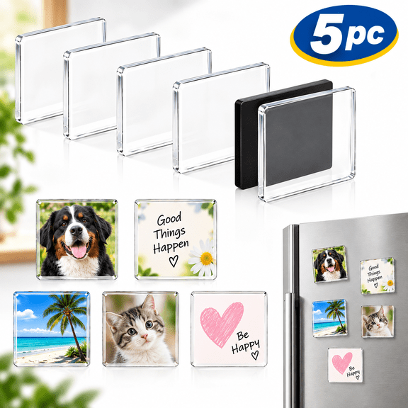 Fridge Magnet Kit DIY Photo Magnets Clear Acrylic Refrigerator Magnets DIY Fridge Magnets 2Inch 5Pcs
