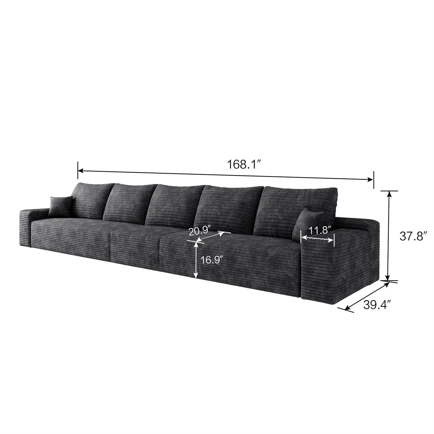 Demi Bonn 168" Cloud Sectional Sofa, Modern Modular Deep Seat Upholstered Couch for Living Room & Bedroom, No Assembly Needed, Black
