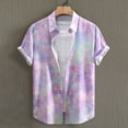 thumbnail image 2 of Stamzod Mens Short Sleeve Button Down Shirts Summer Gradient Printing Turndown Hawaiian Shirts Casual Loose Vacation Beach Shirts for Men Purple XXL, 2 of 6