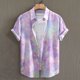 thumbnail image 1 of Blusa y camisa de manga corta con cuello vuelto para hombre, estilo casual, con botones, estampado playero, de manga corta, de poliéster, 1 of 6