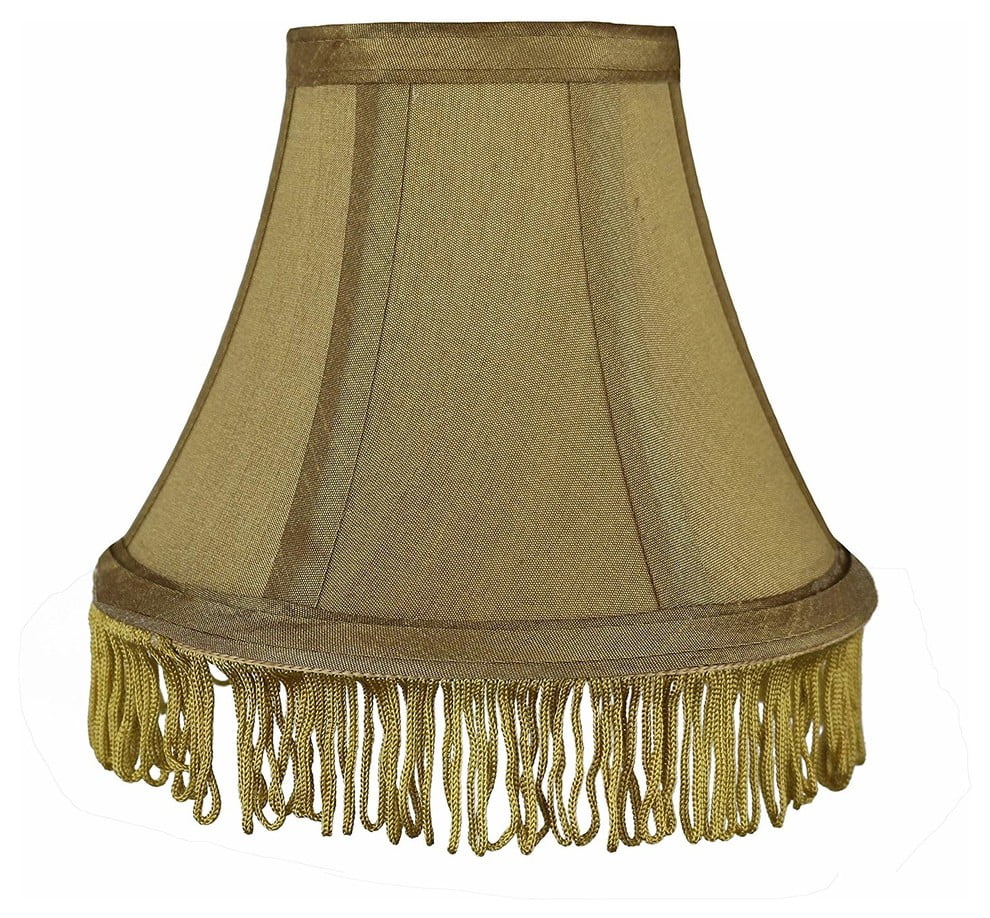Urbanest Silk Bell Lamp Shade, 5x9x7", Gold With Gold Fringe