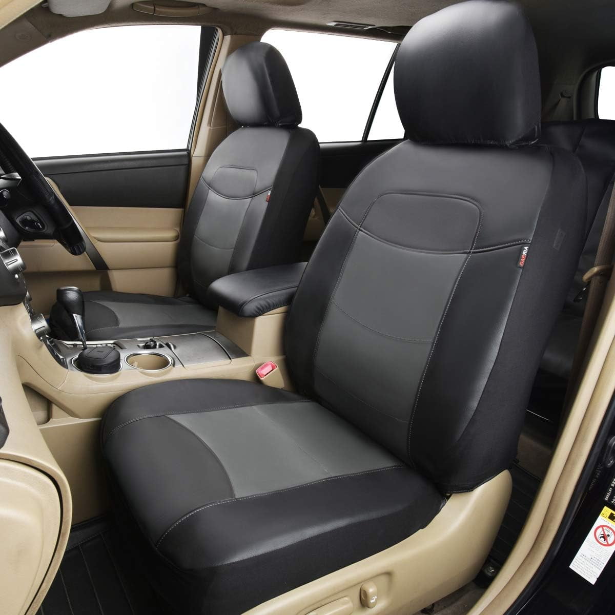 Flying Banner Car Seat Covers Protectors Full Set Synthetic Leather Front Pair Black Gray