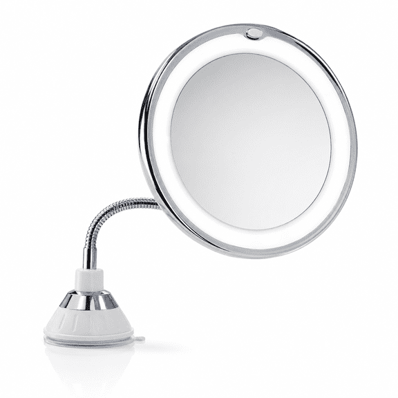 LED Suction Cup Makeup Mirror - 10X Magnification,14 Bright Lights,Flexible Gooseneck for Travel