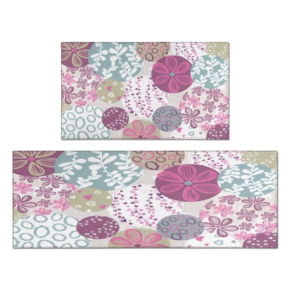 Kitchen Rugs and Mats Non Skid Washable Spring Flowers Leaf Kitchen Mat and Rug Set,Floor Cushion Absorbent Rug,Rubber Backed Area Rugs for Kitchen Laundry