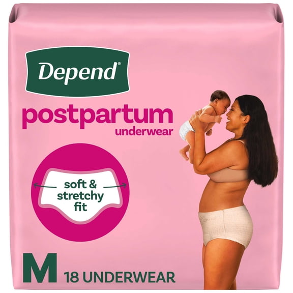 Depend Postpartum Underwear for Women, Maximum Absorbency, Medium, 18 Count