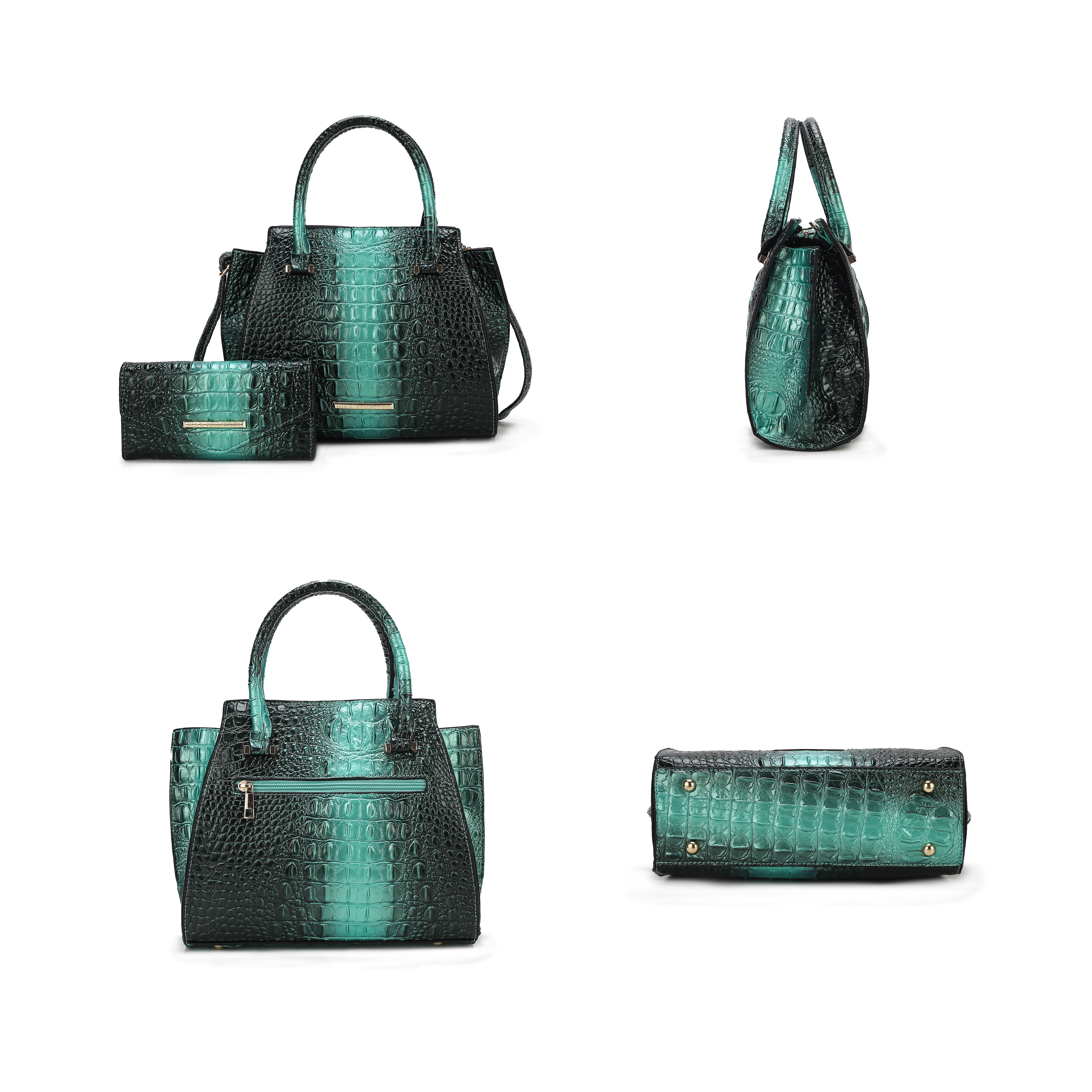 MKF Collection Bently Women's Tote Bag with Matching Wallet Croco Vegan Leather 2pcs Handbag Set by Mia K - Gold