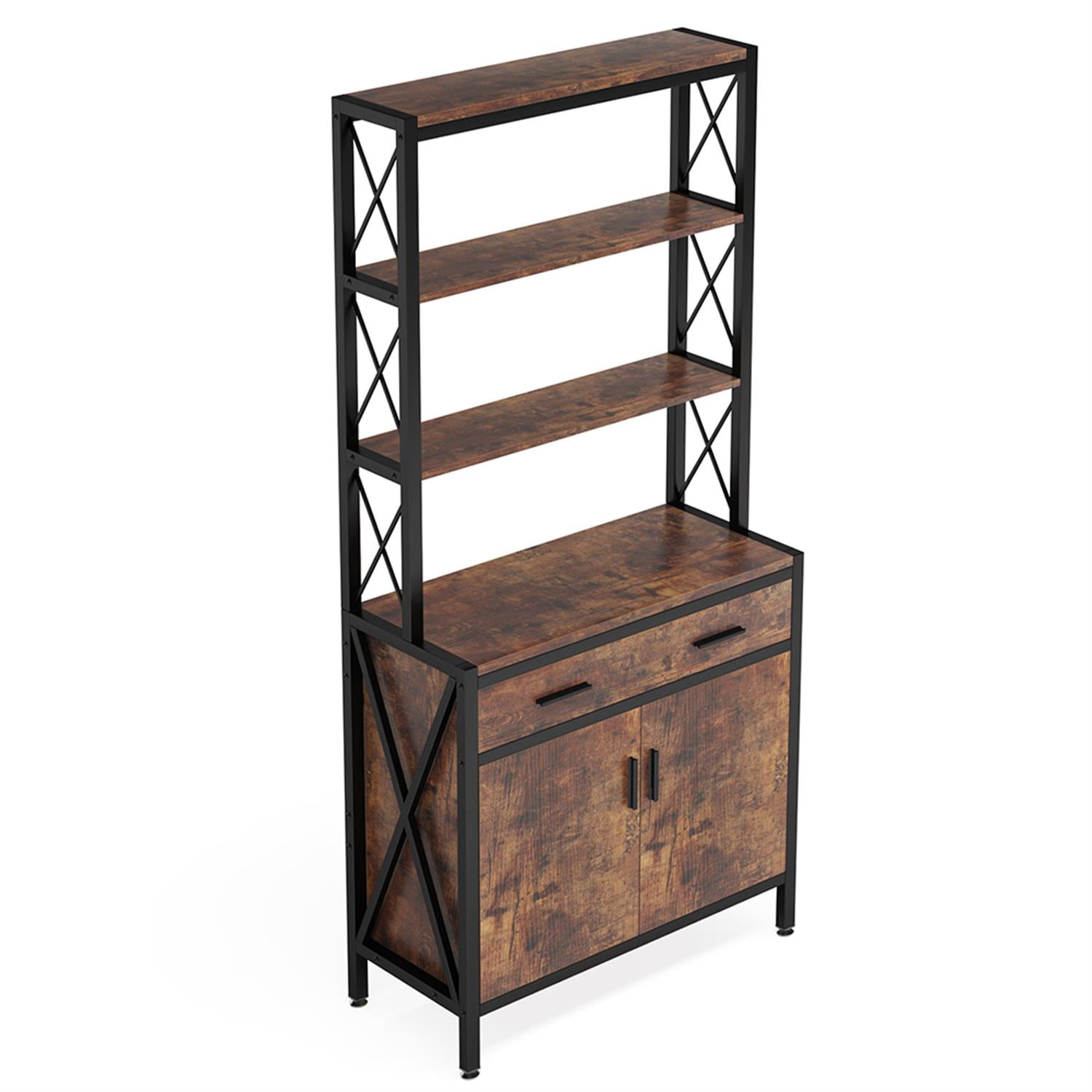 Demi Bonn 68"dustrial Bookshelf, 4-Tier Etagere Bookcase with Drawer and Cabinet for Bedroom, Living Room, Brown