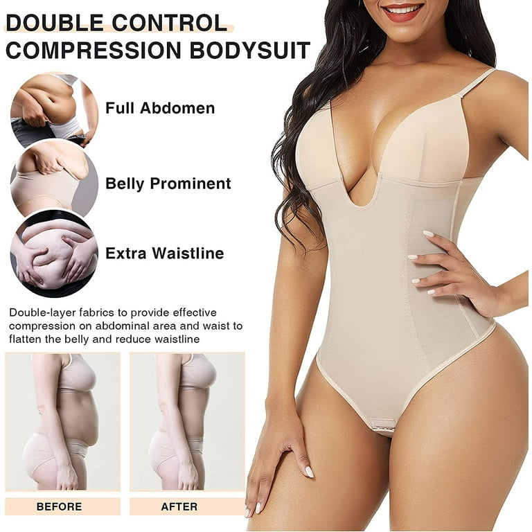 FeelinGirl Thong Shapewear Bodysuit for Women Tummy Control Body Shaper U  Plunge Fajas Colombianas Waist Trainer Corset 