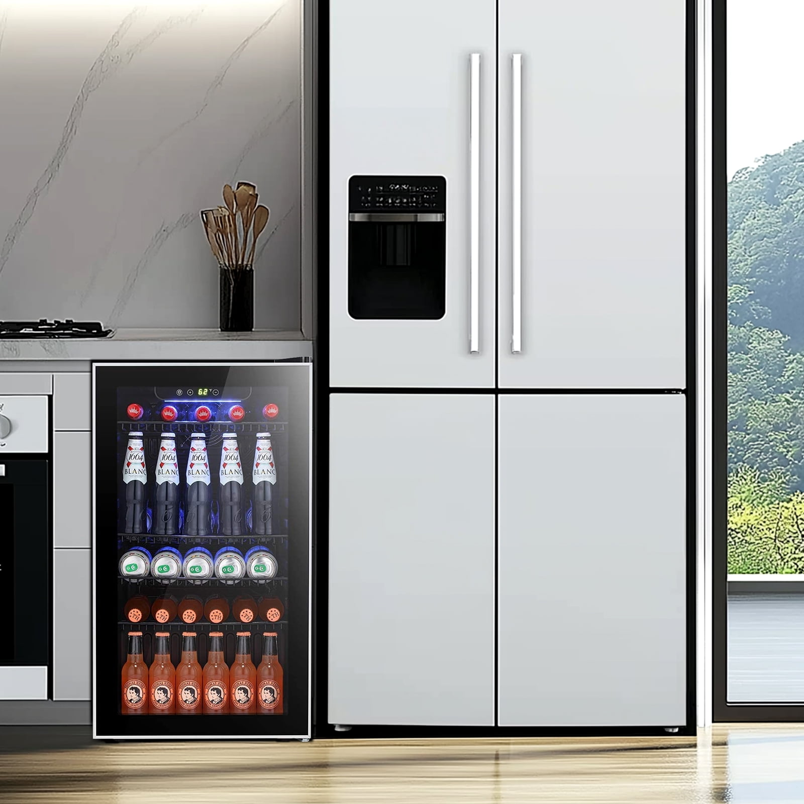 WAA 3.2 Cu.ft 126-Can Beverage Center Refrigerator,Electronic Temperature Mini Fridge w/ Glass Door and Adjustable Removable Shelves,for Home and Office