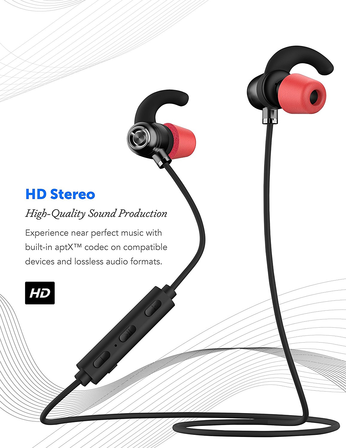 HTC HD7 Bluetooth Headset In-Ear Running Earbuds IPX4 Waterproof with Mic Stereo Earphones, CVC 6.0 Noise Cancellation, works with, Apple, Samsung,Google Pixel,LG - image 2 of 8