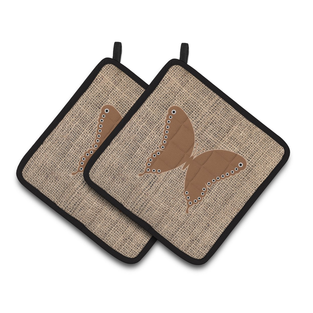 Butterfly Faux Burlap and Brown Pair of Pot Holders