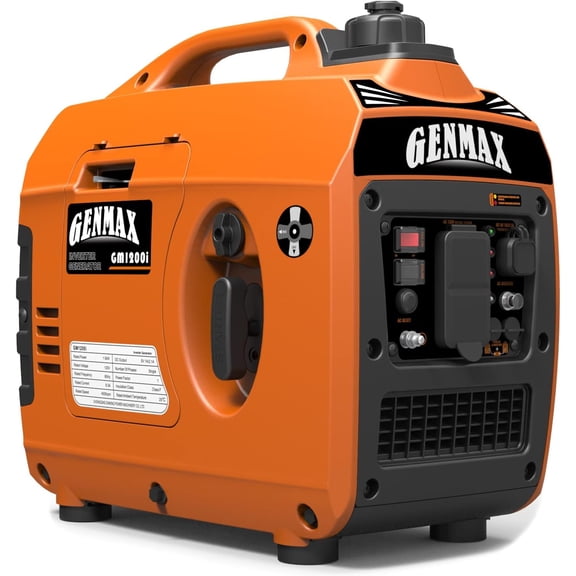 GENMAX Lightweight Outdoor Power Generator GM1200i, 1200 Watt Low Noise Gas Powered Unit, EPA Certified Eco Mode Portable Power Source for Camping & Household Emergency Backup