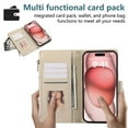 thumbnail image 4 of for iPhone 15 Pro Crossbody Wallet Case with Card Holder, Zipper Pouch PU Leather Long Shoulder & Lanyard Strap Magnetic Closure Flip Kickstand Cover for iPhone 15 Pro,Beige, 4 of 9