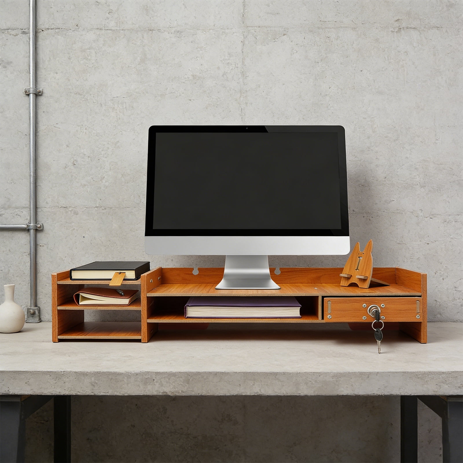 YIYIBYUS Computer Monitor Stand Riser Desk Laptop Organizer Stand with Drawer Desktop Storage Organizer Shelf for Office, Home Computers PC Monitors