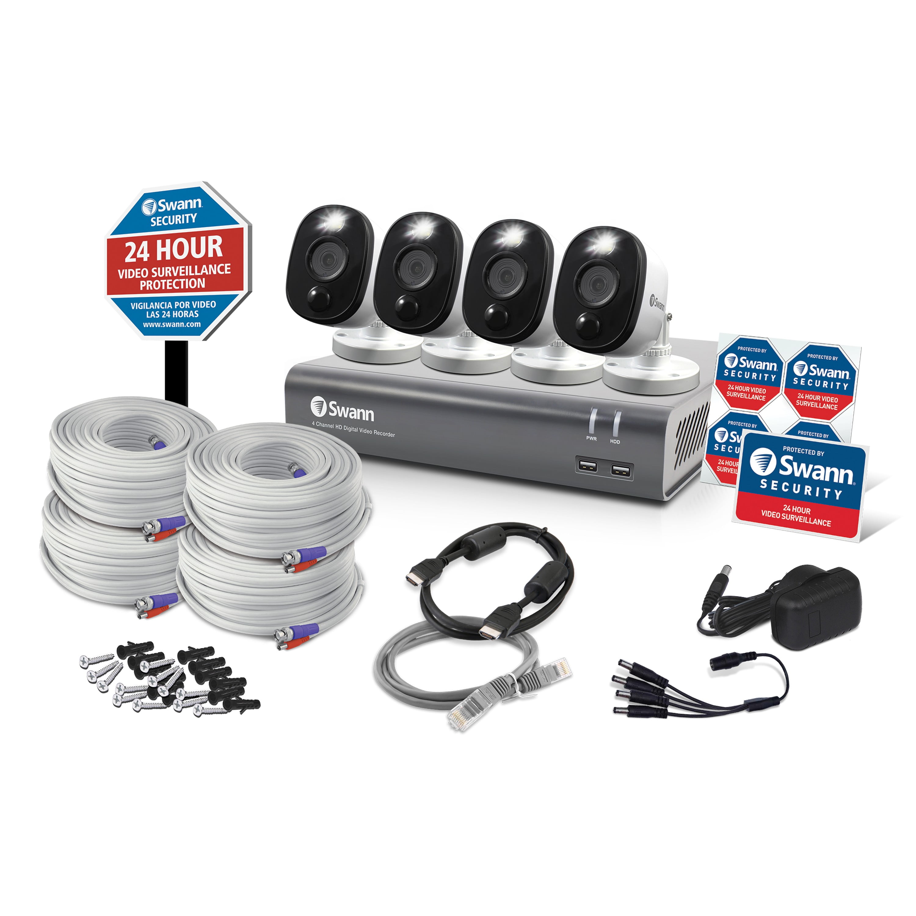 Swann 4 Camera 4 Channel 1080p HD DVR Security System with Yard Stake