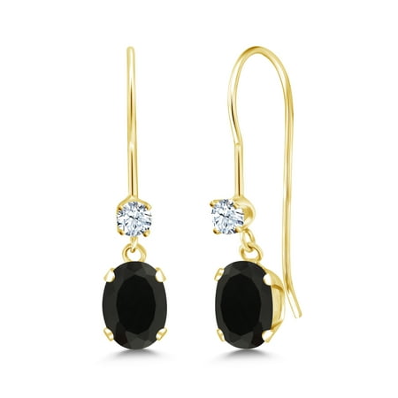 - 2.80 Ct Oval Black Onyx White Created Sapphire 14K Yellow Gold Earrings