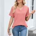 thumbnail image 4 of VEKDONE Short Sleeve V-Neck Tunic Tops for Women Solid Color Basic Pullover Top Summer Soft Lightweight Lounge Blouse Housewear Shirts Pink XL, 4 of 5