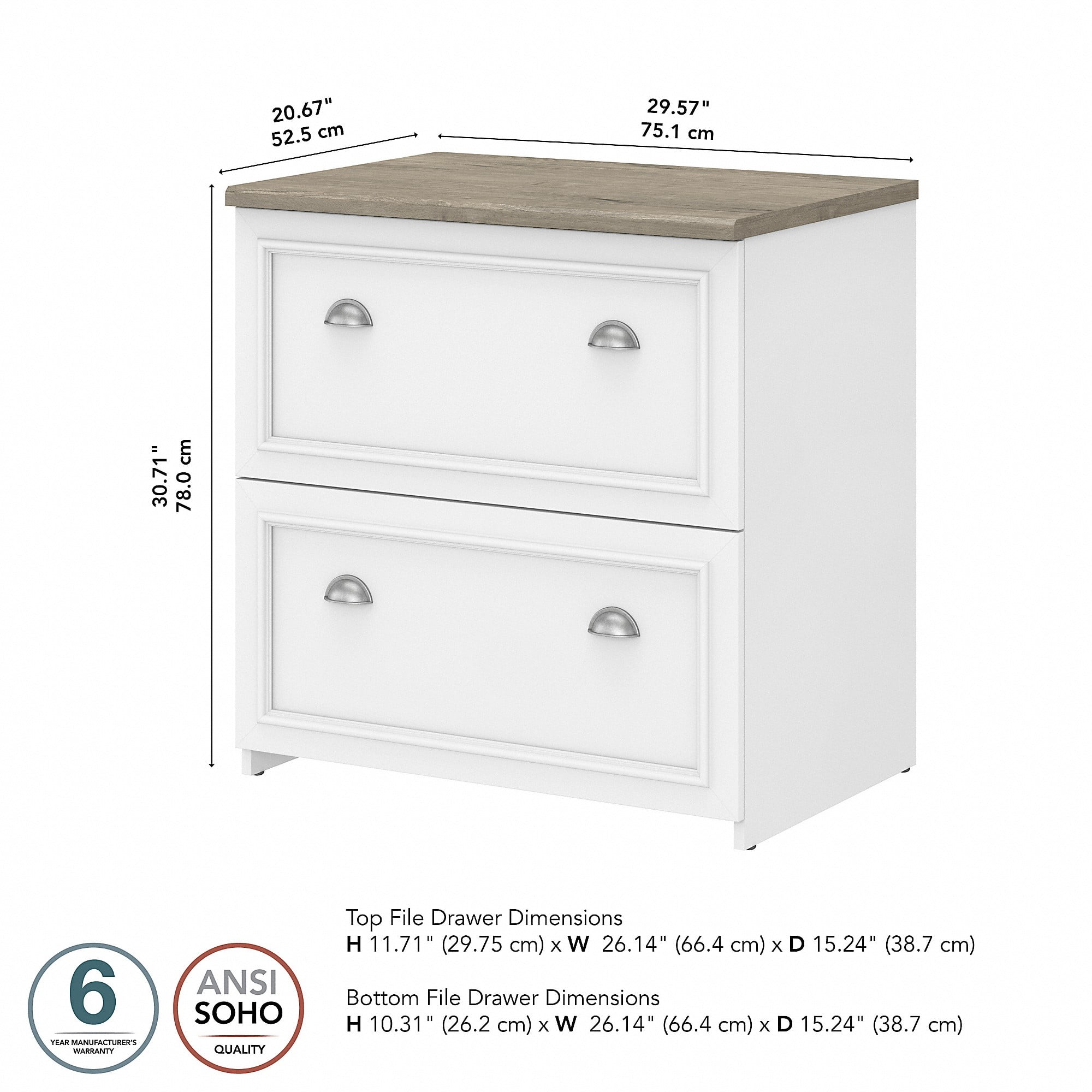 Fairview Cottage Style 2 Drawer Lateral File Cabinet in Shiplap Gray and Pure White