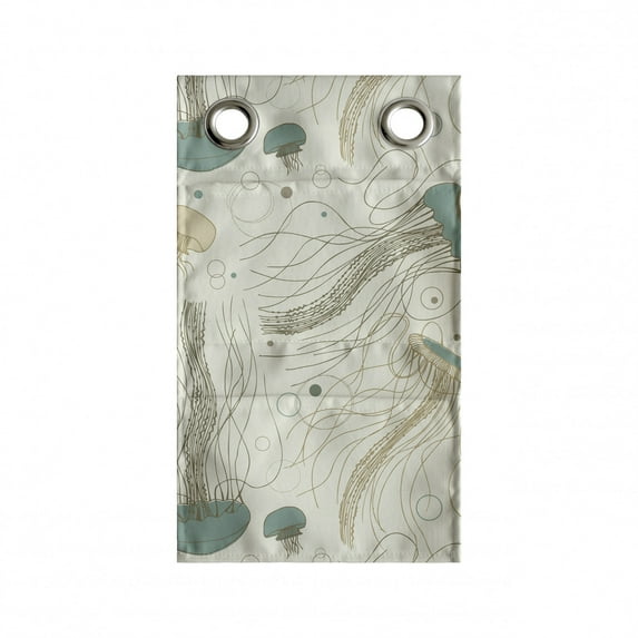 Jellyfish Hanging Pocket Organizer, Continuous Design of Medusa Ocean Creature with Tentacles Nautical, Printed Polyester Storage Bag with Pockets, 9" x 27", Eggshell Laurel Green