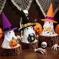 thumbnail image 4 of Halloween Ghost Light Decoration – Set of 3 Ceramic Ghost Figurines with Colorful Hats for Tabletop, Porch, Shelf & Party Decor, 4 of 5