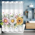 thumbnail image 6 of Daisy No Hooks Shower Curtain with Snap-in Liner Watercolor Spring Pink White Yellow Floral Shower Curtains for Bathroom, Waterproof, Easy Install, Washable 60"x72", 6 of 9