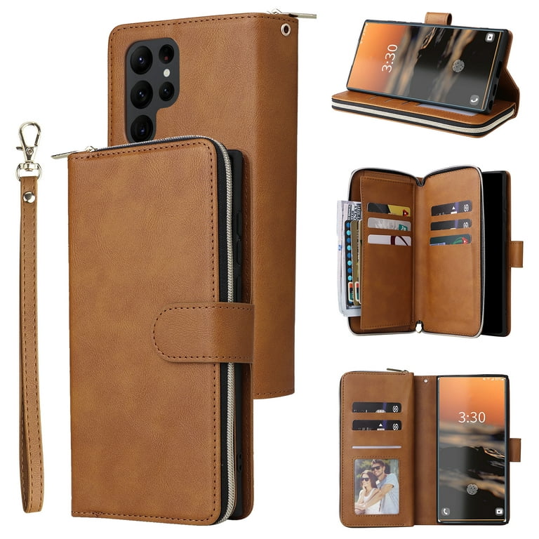 Zip Flip Leather Wallet Purse Phone Case Cover For Samsung S23