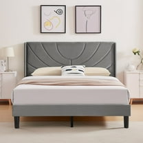 VECELO Queen Platform Bed Frame with Upholstered Headboard, Strong Wooden Slats/No Box Spring Needed, Dark Gray