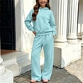 thumbnail image 3 of Piuwrlz Girls 2PC Sweatshirt Sets Kids Plain Outfit Sets Sweatshirts and Pants Light Blue Size 7-8 Years, 3 of 10