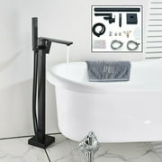 FreeStanding Waterfall Bathtub Faucet Floor Mounted Tub Filler Mixer Matte Black