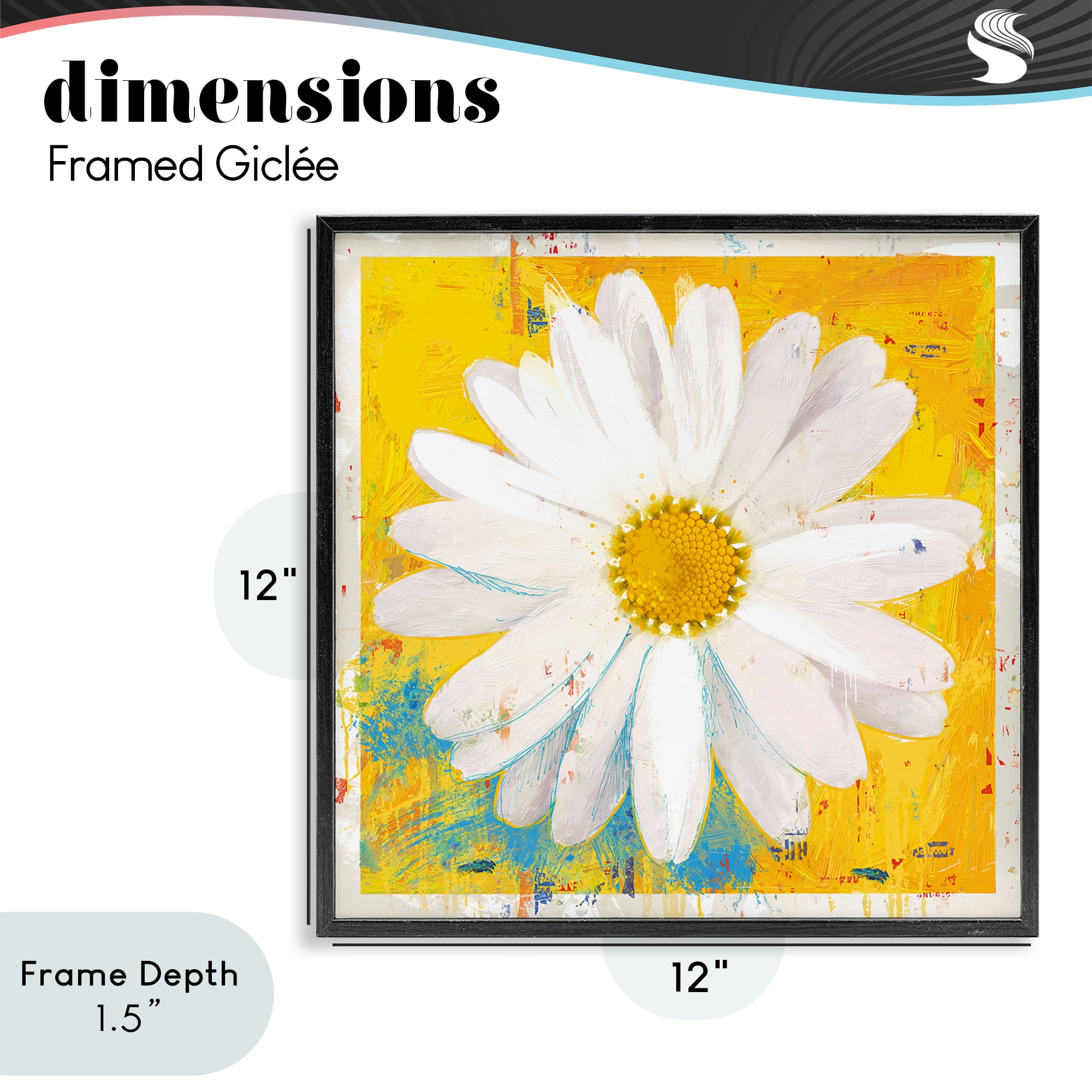 Stupell Industries Violet's Daisy on Yellow Black Framed Giclee Art, design by Porter Hastings