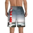 thumbnail image 3 of Kll 3d Lighthouse In The Surf Men'S Casual Summer Beach Shorts Hawaiian Shorts With Pockets-Large, 3 of 9