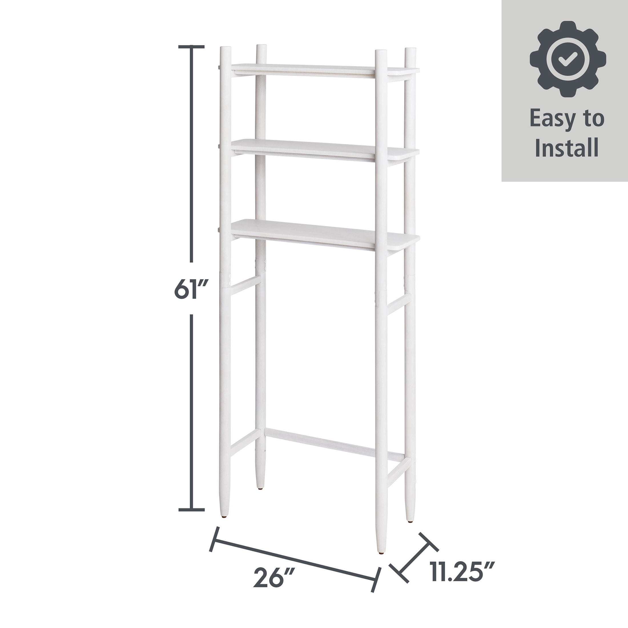 Better Homes & Gardens Springwood Acacia Wood over-the-Toilet Space Saver Cabinet, 3 Shelves, White