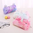 thumbnail image 4 of Estuche para lápices con forma de corazón de unicornio de peluche degradado para niña, bolsa de almacenamiento para estudiantes, papelería linda de gran capacidad, 4 of 6